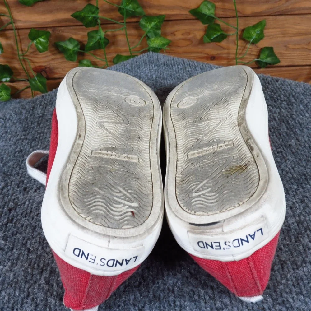 Lands'‎ End Women Canvas Lace Up Sneaker Size 8.5 Casual Walking Shoe Red White